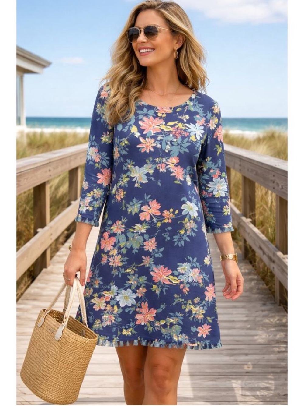 Spartina 449 Island Fringe Peeples Song Southern Garden Floral Knit Dress XXL